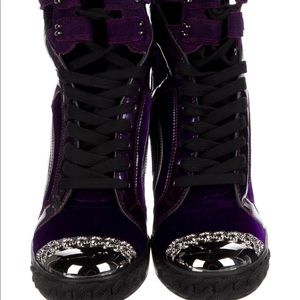 Casadei Purple Suede Colorblock Wedge Sneakers